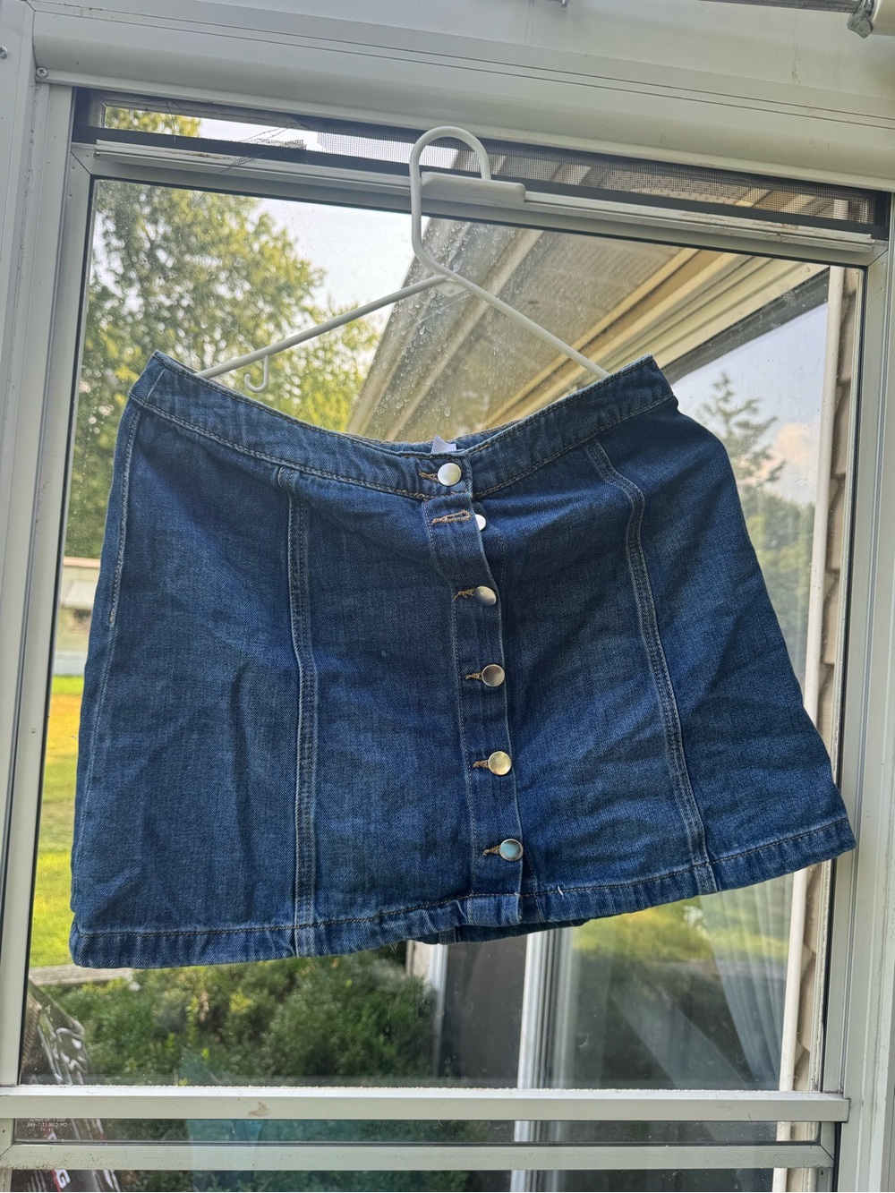 Classic Dark Blue Denim Button-Front Mini Skirt
